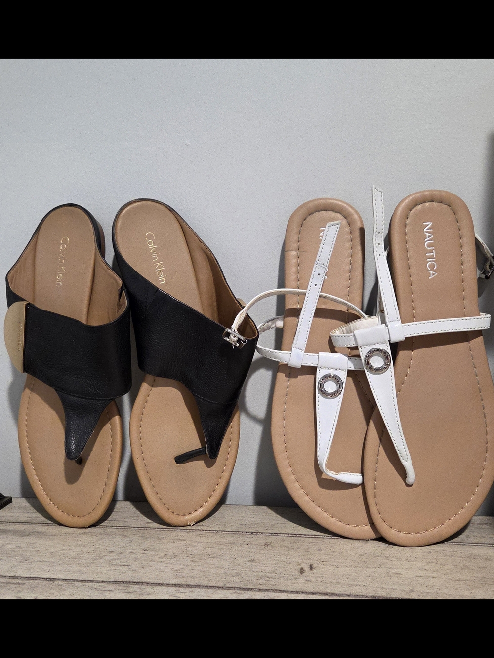Calvin Klein Black Leather Thong Sandals BOGO Free